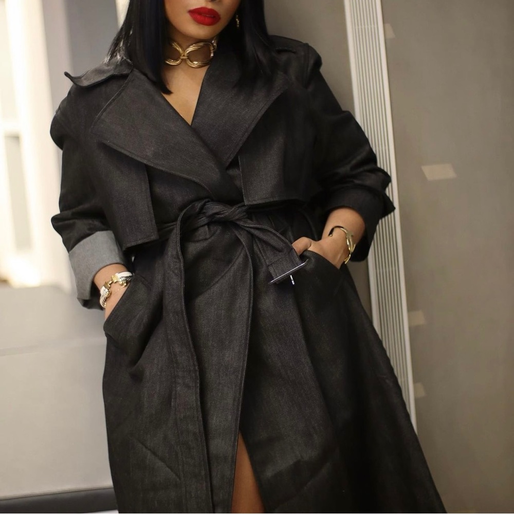 NWT LBV denim oversized tie trench coat